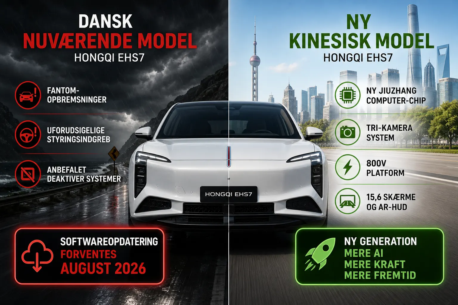 Sammenligning mellem den danske nuværende EHS7-model med kendte assistentproblemer og den nye kinesiske Tiangong 08-generation med ny hardware
